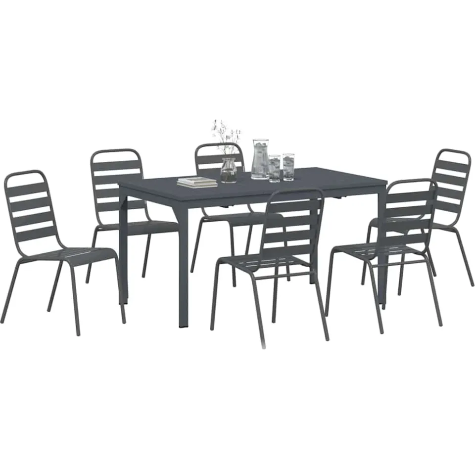 vidaXL Tuin eettafelset 7 st Antraciet Poedercoating staal Anthraciet