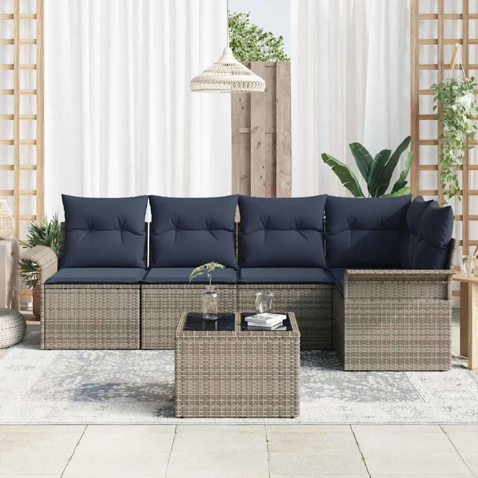 vidaXL Tuin Sofa Set 6 st Grijs poly rattan, foto 2