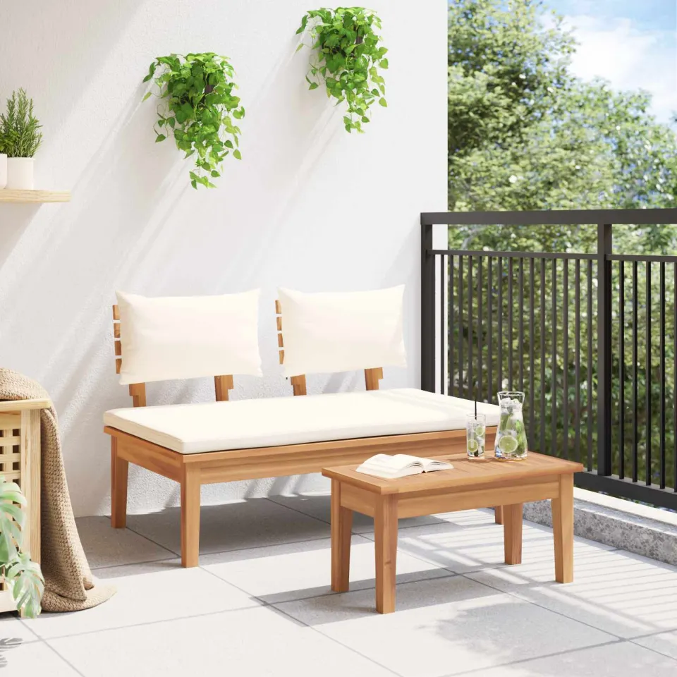 vidaXL Tuinbank en Tafelset 2 st Crème en bruin Massief teakhout, foto 3