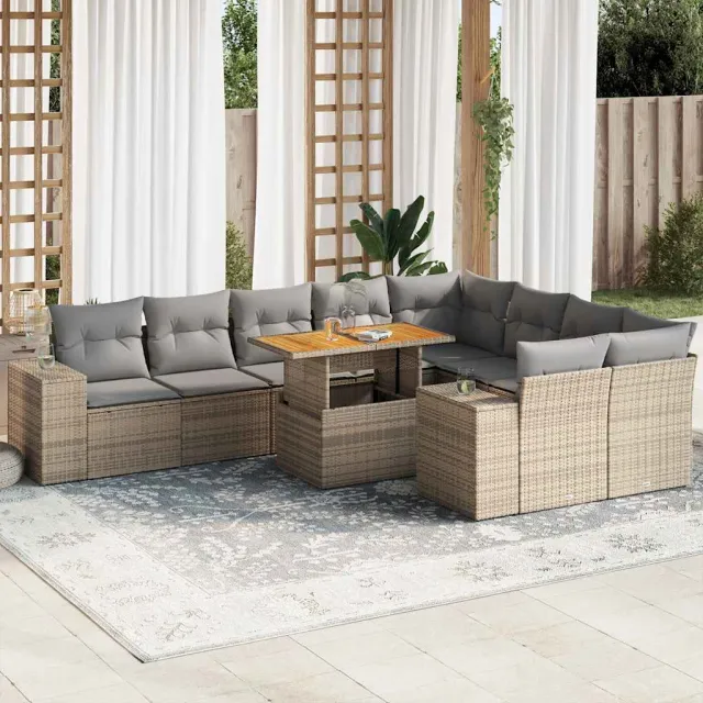 vidaXL 10-delige Loungeset met kussens poly rattan acacia beige, foto 2