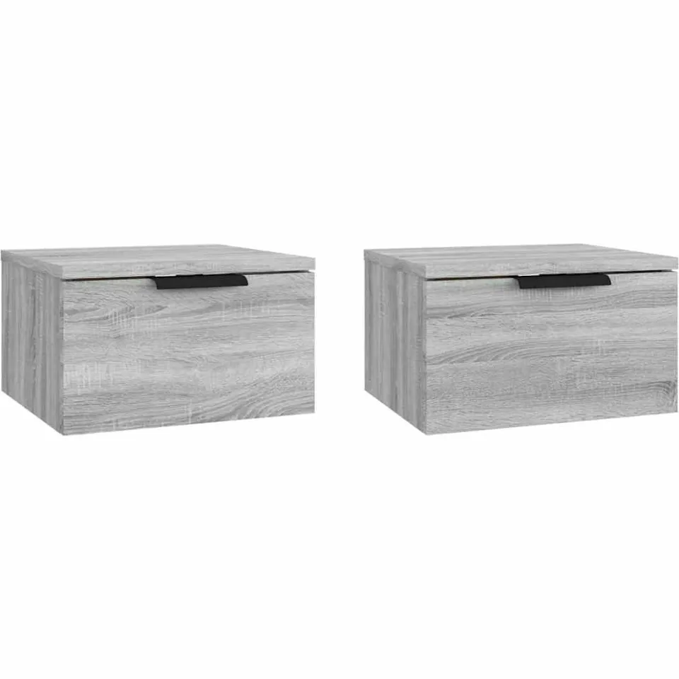 vidaXL Nachtkastjes 2 st wandgemonteerd 34x30x20 cm grijs sonoma eiken, foto 3