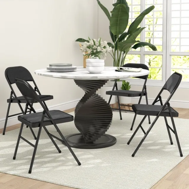 MIVRAY Klapstoel Set Van 4 45 x 46 x 78 cm - Inklapbaar Met Zachte Zitting En Metalen Frame - Voor Eetkamer En Kantoor - Polyester Zwart