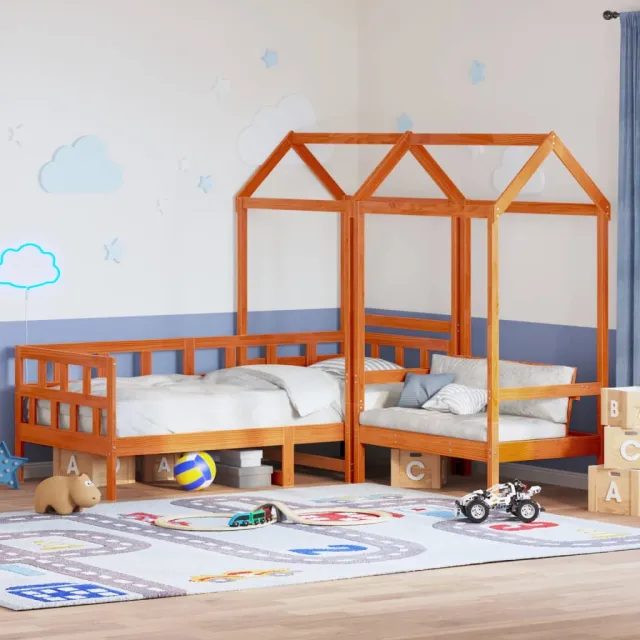vidaXL Kinderbedset met huisje massief grenenhout wasbruin 80x200 cm