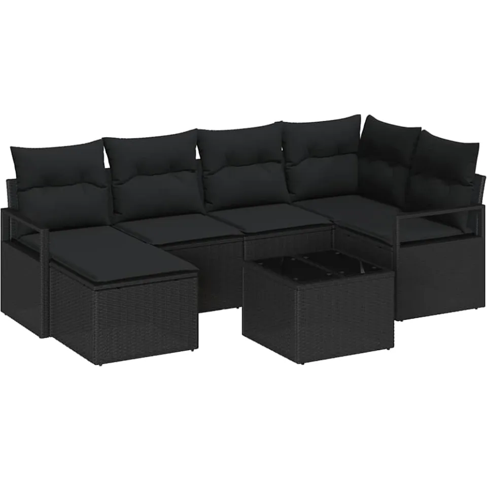 vidaXL Bankstel 7 st Zwart poly rattan, foto 4
