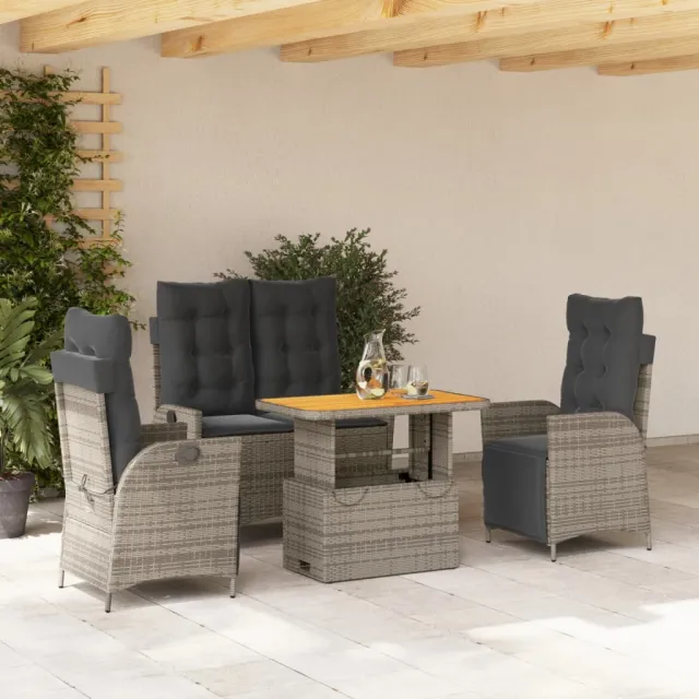 vidaXL 4-delige Tuinset met kussens poly rattan grijs, foto 2