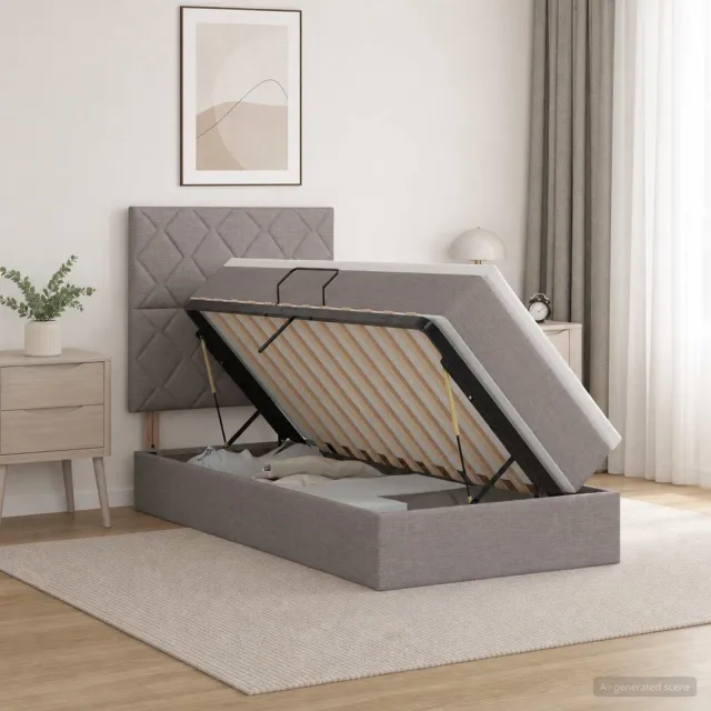 vidaXL Opslag bed met matras met hoofdeinde Taupe 100 x 200 cm Stof