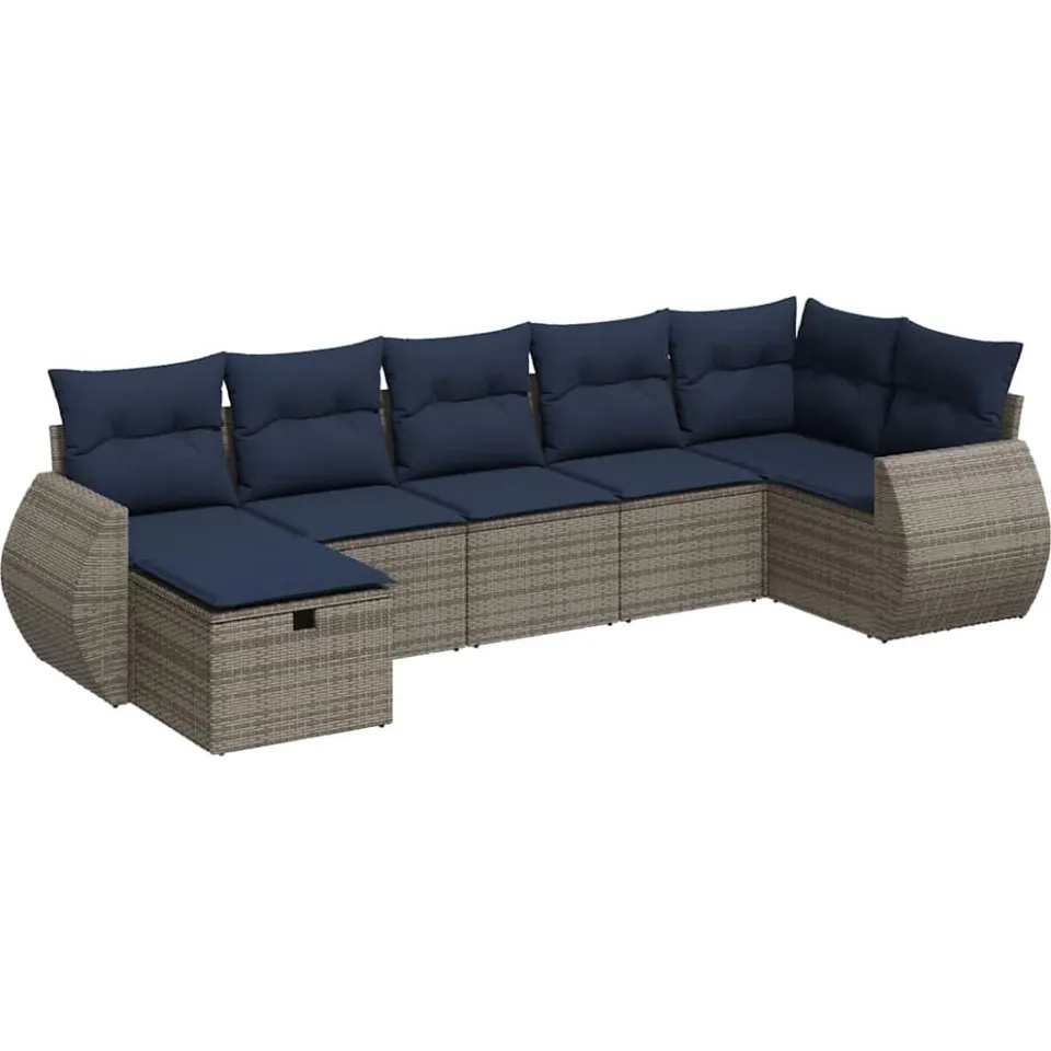 vidaXL 7-delige Loungeset met kussens poly rattan grijs, foto 3