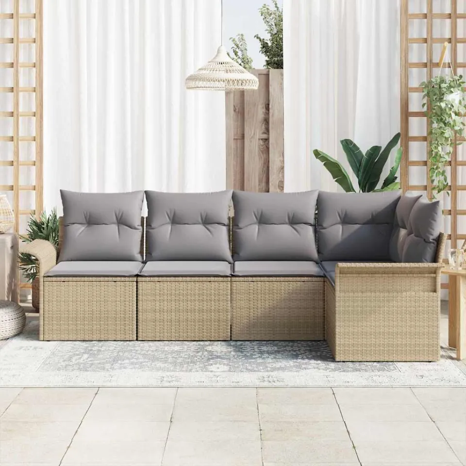 vidaXL Tuin Sofa Set 5 st Beige poly rattan, foto 3