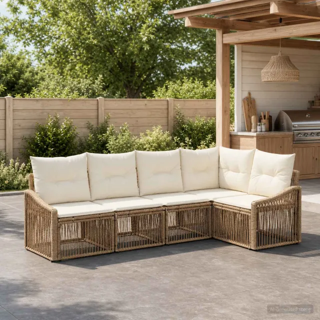 vidaXL Tuinbankenset 5 st 5-zits Beige poly rattan, foto 2