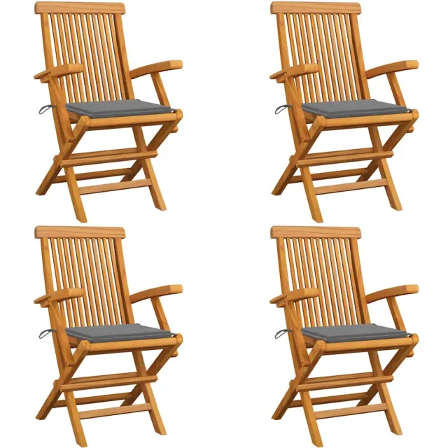 vidaXL Klapstoelen met grijze kussens, 4 stuks, massief teakhout Grijs