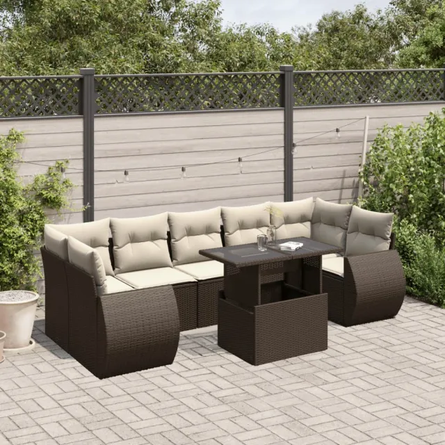 vidaXL 8-delige Loungeset met kussens poly rattan bruin, foto 2