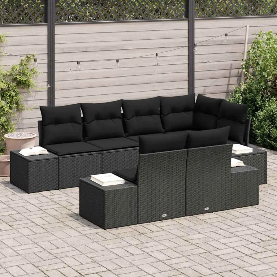 vidaXL Tuin Sofa Set 7 st Zwart poly rattan, foto 3