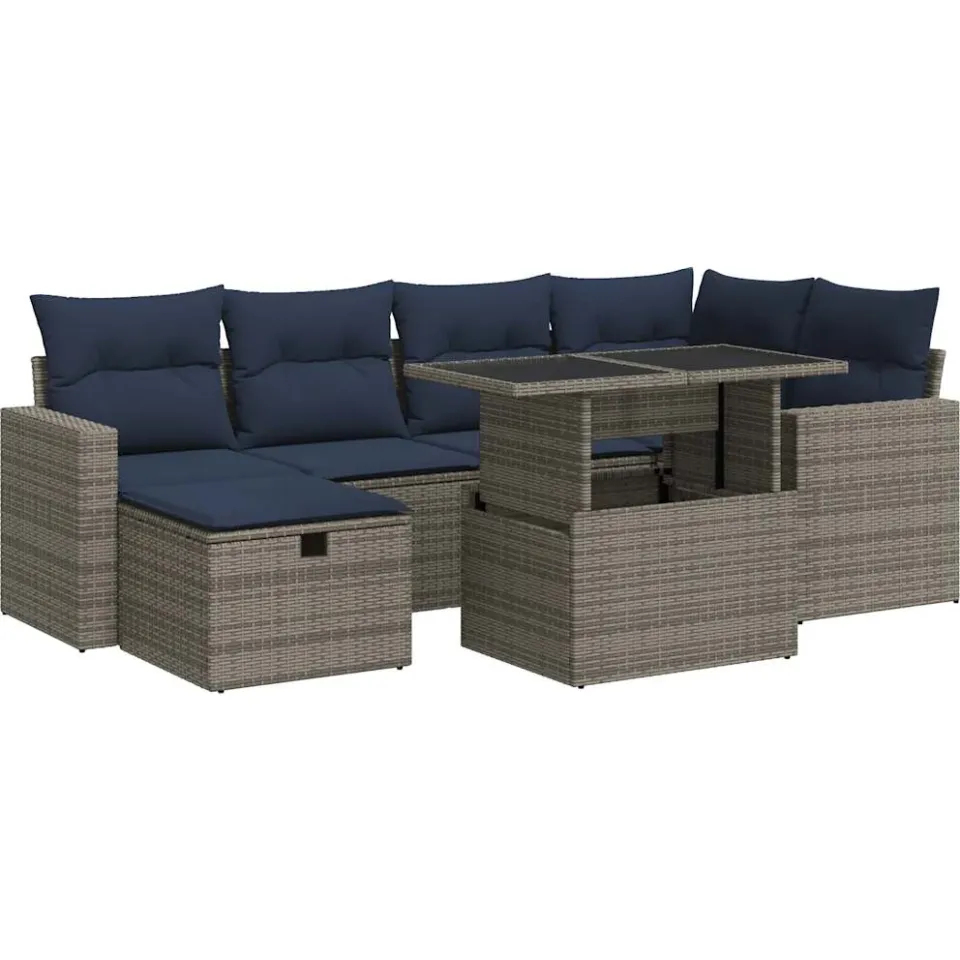 vidaXL 7-delige Loungeset met kussens poly rattan acacia grijs, foto 3