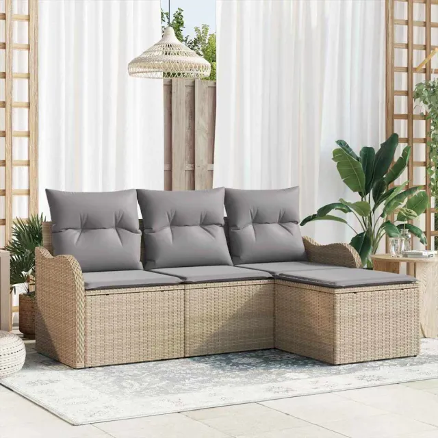 vidaXL Tuin Sofa Set 4 st Beige poly rattan, foto 2