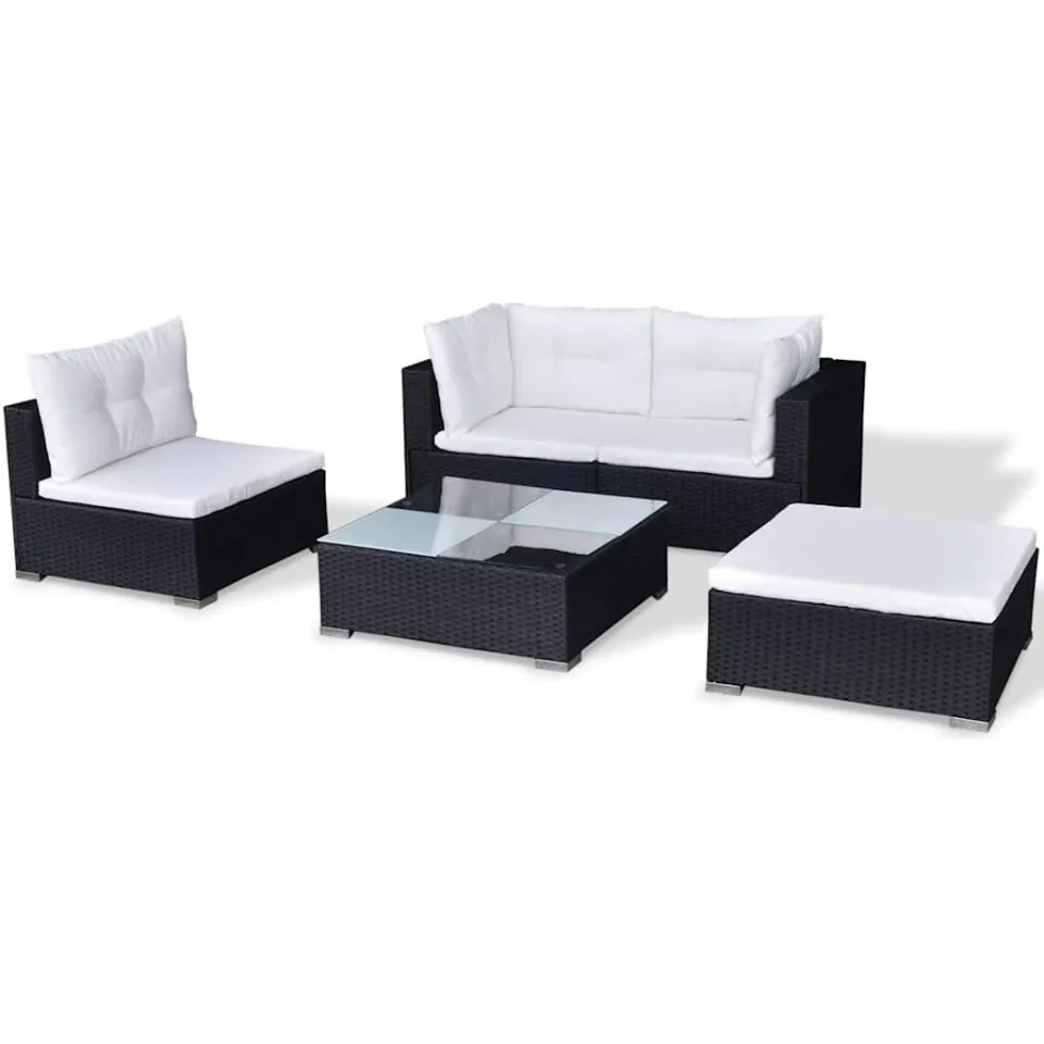vidaXL 5-delige Loungeset met kussens poly rattan zwart, foto 4