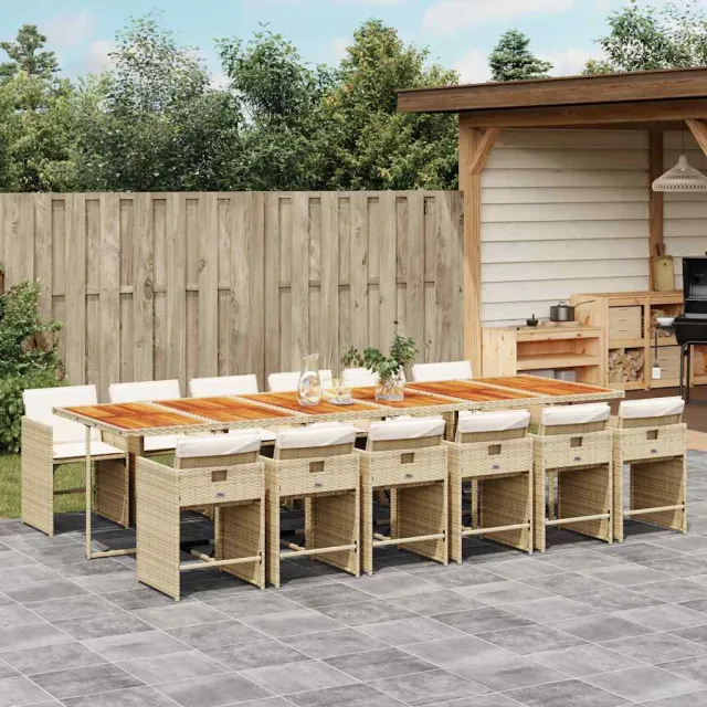 vidaXL 13-delige Tuinset met kussens poly rattan beige, foto 2