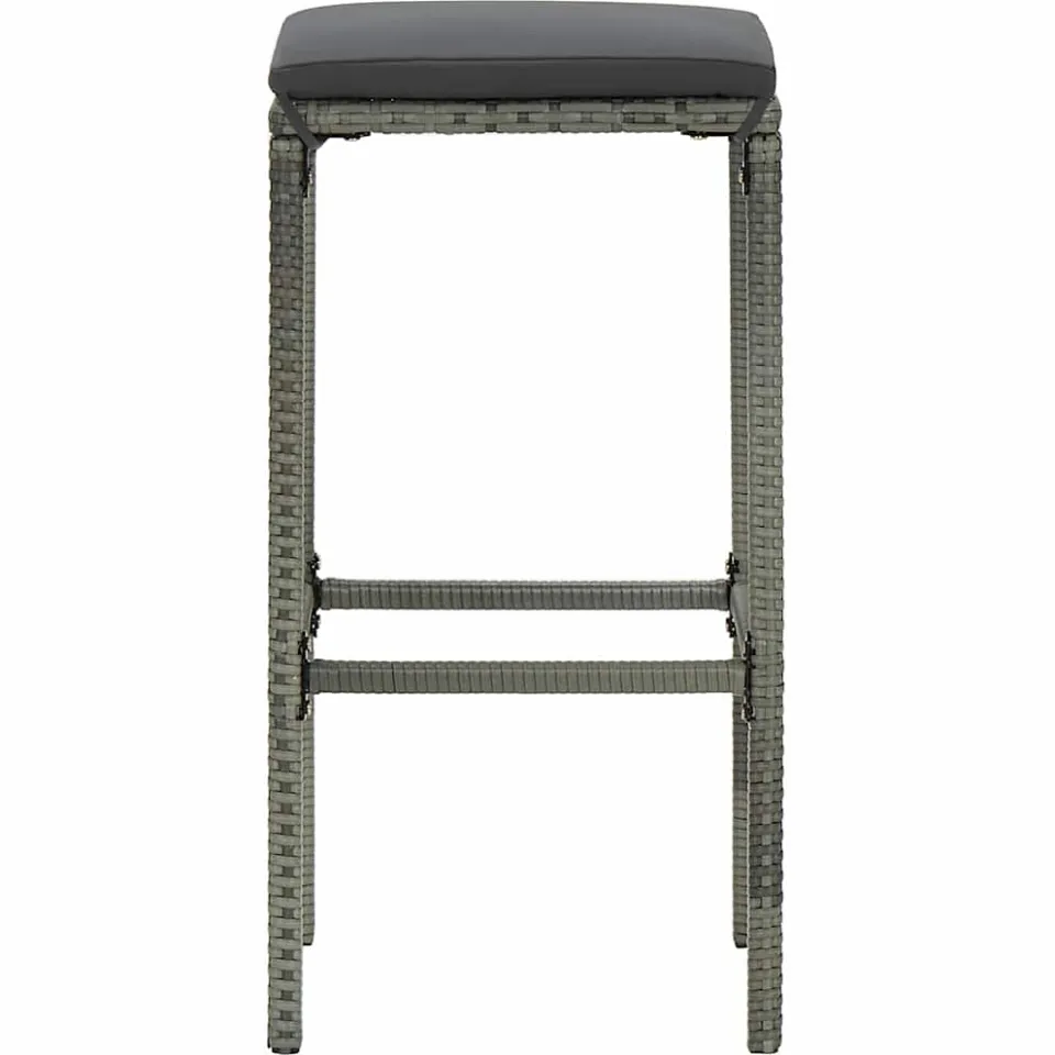 vidaXL Barkrukken met kussens 2 st poly rattan grijs, foto 3