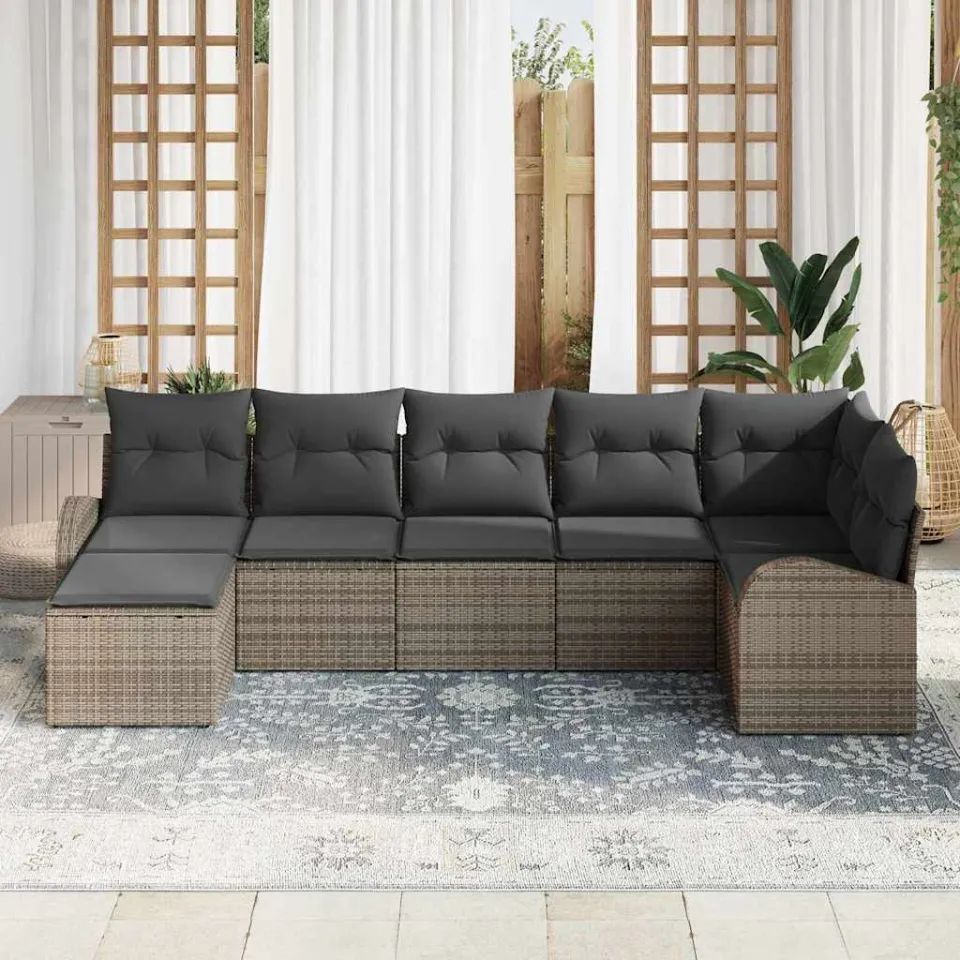 vidaXL Bankstel 7 st Grijs poly rattan, foto 2