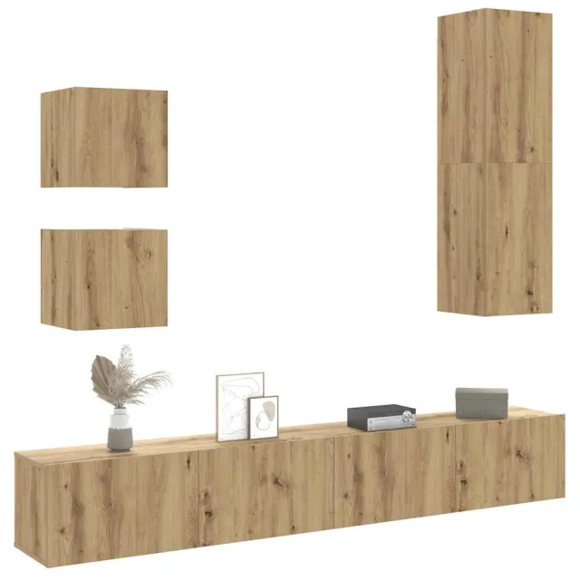 vidaXL 5-delig Tv-meubelset wandmontage bewerkt hout artisanaal eiken Bruin