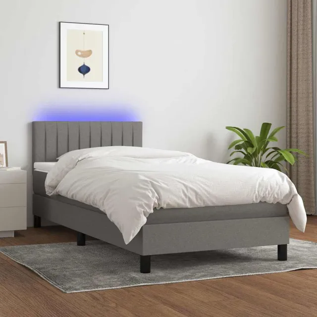 vidaXL Boxspring met matras en LED stof donkergrijs 100x200 cm