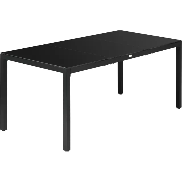 Lunpog Rechthoekige tuintafel voor 8 personen met een blad van gehard glas en een zwart aluminium frame