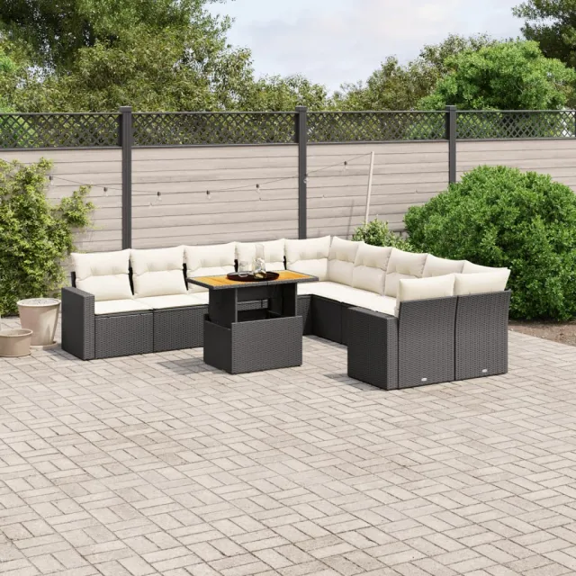 vidaXL 11-delige Loungeset met kussens poly rattan zwart, foto 2