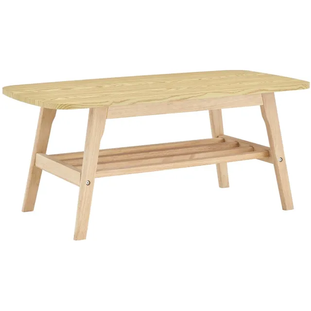 Merax Houten Salontafel Met Opbergrek - 100 x 48 x 42,5 cm - Rechthoekige Salontafel Met Massief Houten Onderstel - Naturelkleur Bruin