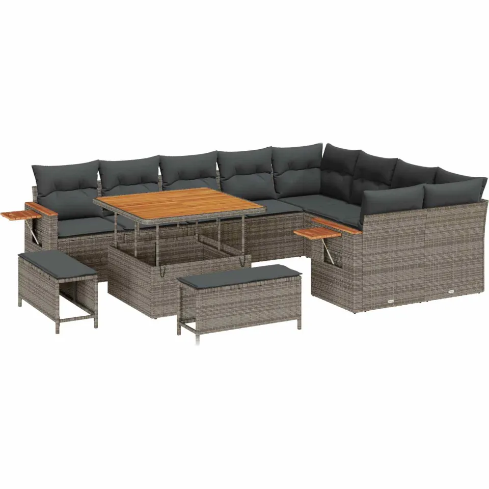 vidaXL Tuinbankenset 12 st Grijs poly rattan