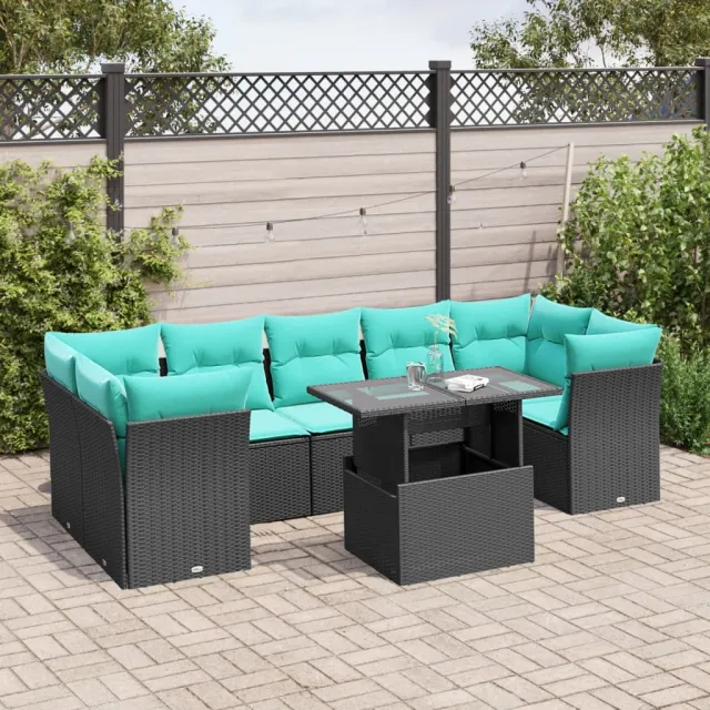 vidaXL 8-delige tuinbankset met kussens, zwart polyrotan