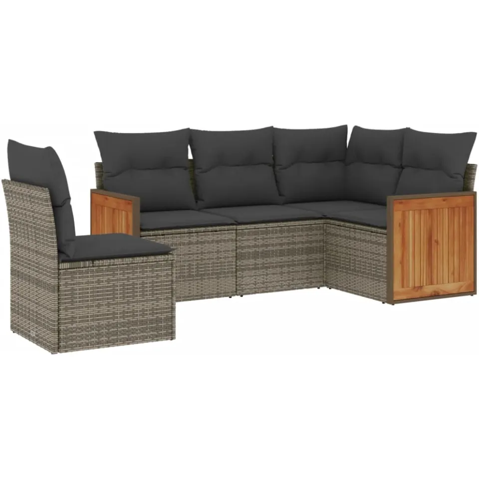 vidaXL 5-delige Loungeset met kussens poly rattan grijs