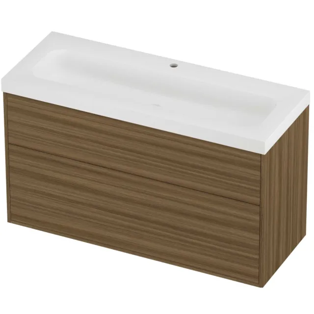 Proline Haga Badmeubelset Polystone Mezza 1 Gat 120x46x73 cm Mat White Caramel Walnut Houtlook