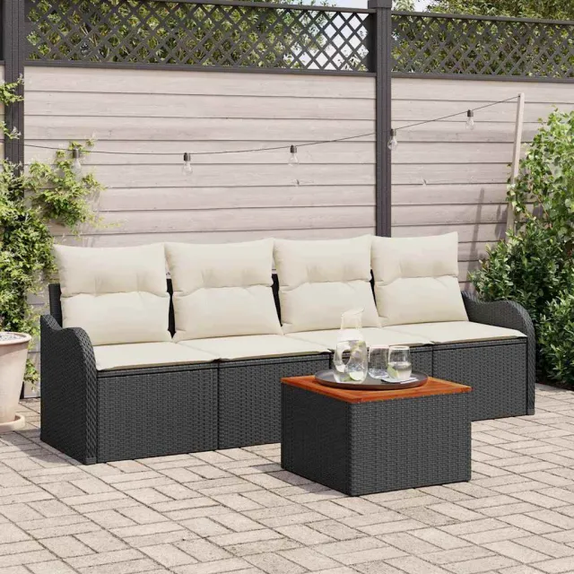 vidaXL Tuinbankenset 5 st Zwart poly rattan, foto 2
