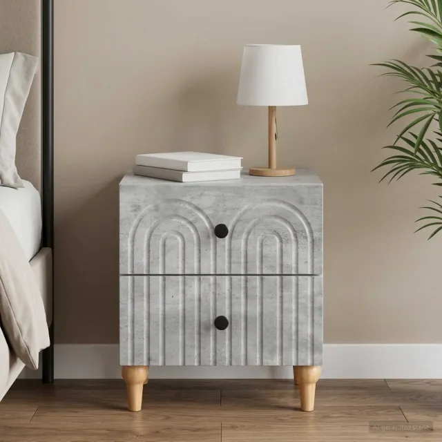 vidaXL Nachtkastje met lade Betongrijs 43 x 34,5 x 48 cm Bewerkt hout grijs, foto 2