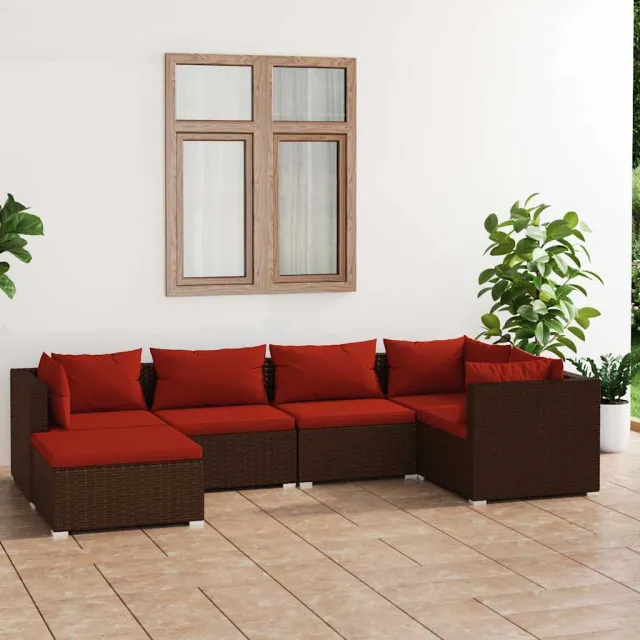 vidaXL 6-delige Loungeset met kussens poly rattan bruin, foto 2