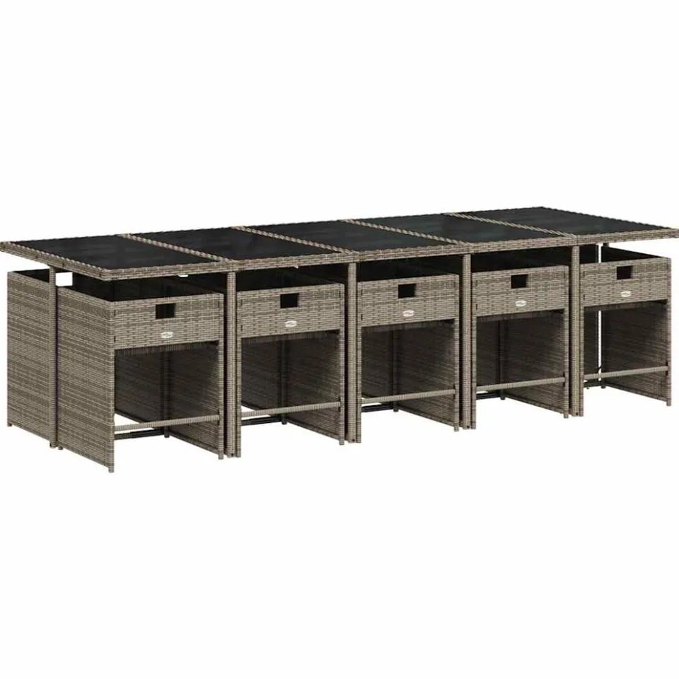vidaXL 11-delige tuinset met kussens, grijs polyrotan