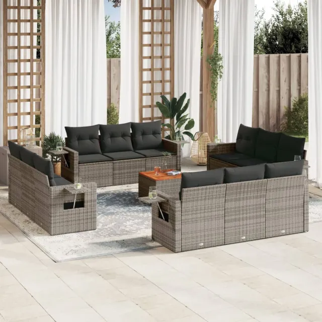 vidaXL 13-delige Loungeset met kussens poly rattan grijs, foto 2