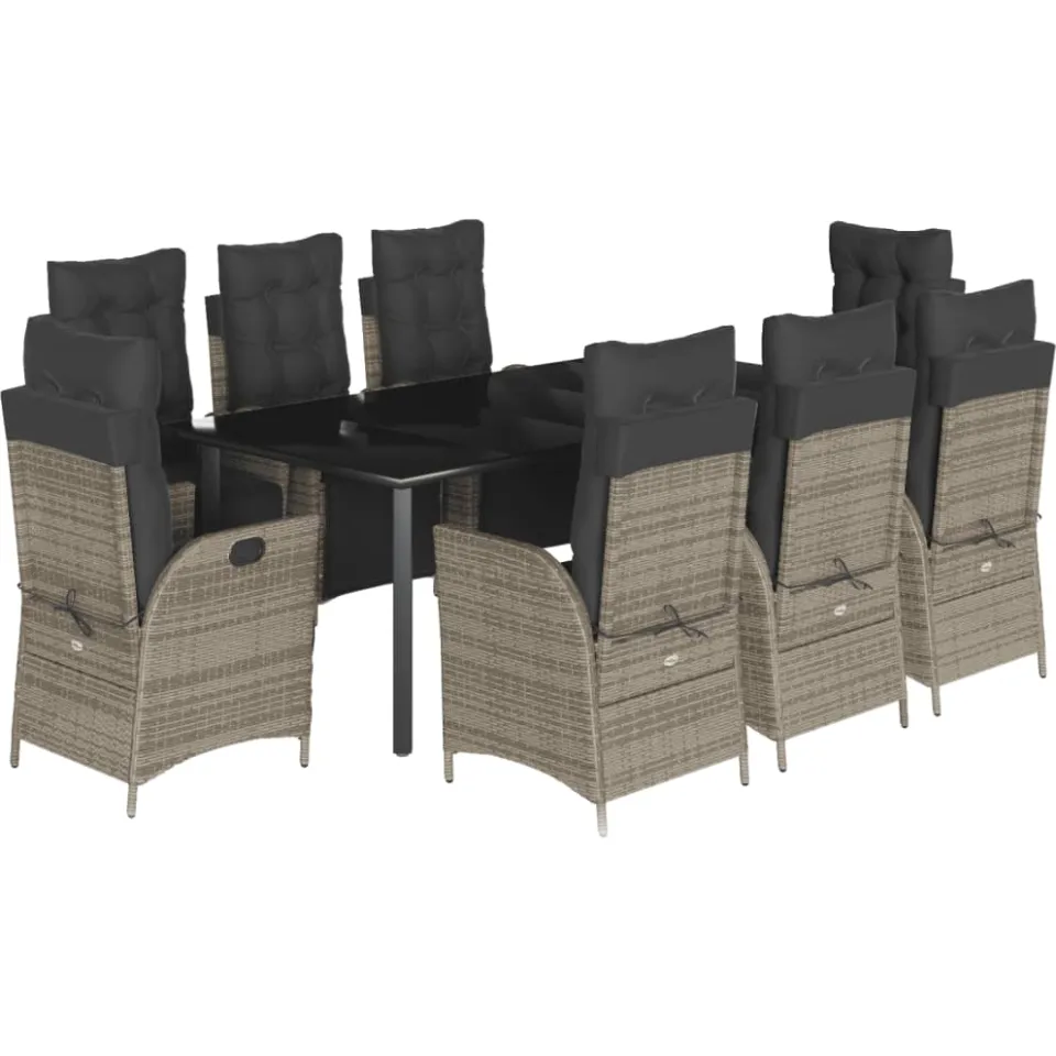vidaXL 9-delige Tuinset met kussens poly rattan grijs, foto 3