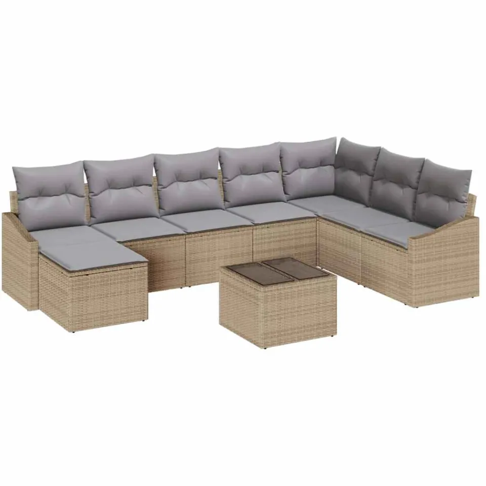 vidaXL Tuin Sofa Set 8 st Beige en Licht Grijs poly rattan, foto 4