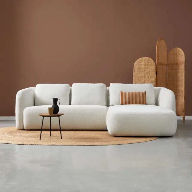 Lizzely Garden & Living Hoekbank Cloud crème beige loungebank 285cm polyester bankstel rechts
