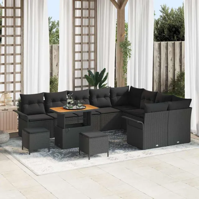 vidaXL Tuinbankenset 12 st Zwart poly rattan, foto 2
