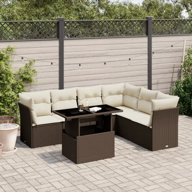 vidaXL 7-delige Loungeset met kussens poly rattan bruin, foto 2