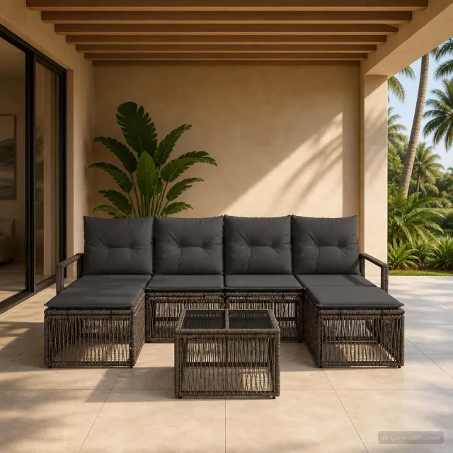 vidaXL Tuinbankenset 7 st Grijs poly rattan, foto 2