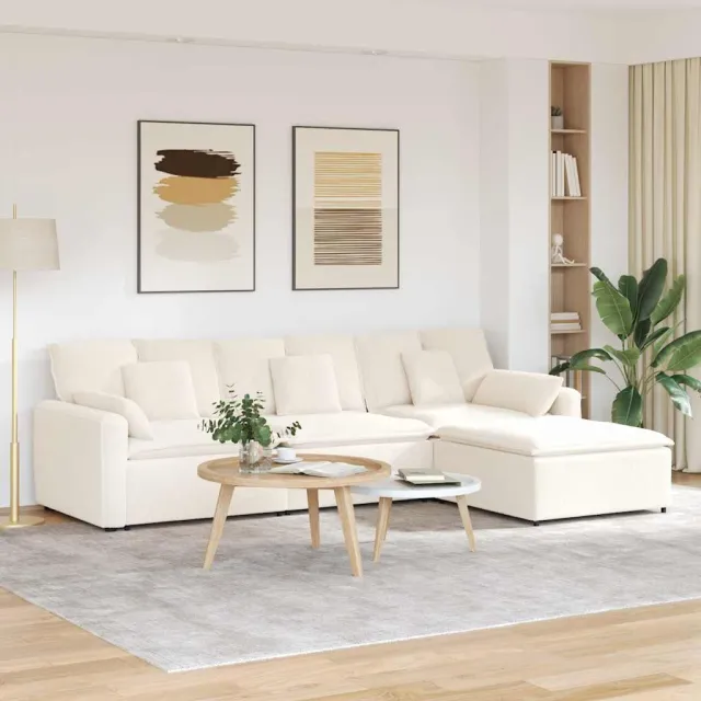 vidaXL Modulaire bank met voetenbank en kussens crèmekleurig