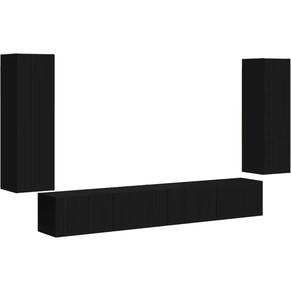 vidaXL TV Wandkast Set 4 st Zwart Bewerkt hout, foto 3