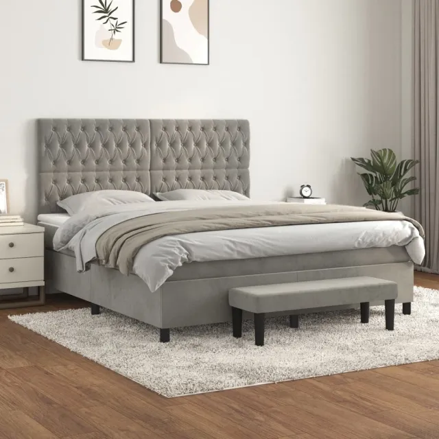 vidaXL Boxspring met matras fluweel lichtgrijs 180x200 cm grijs