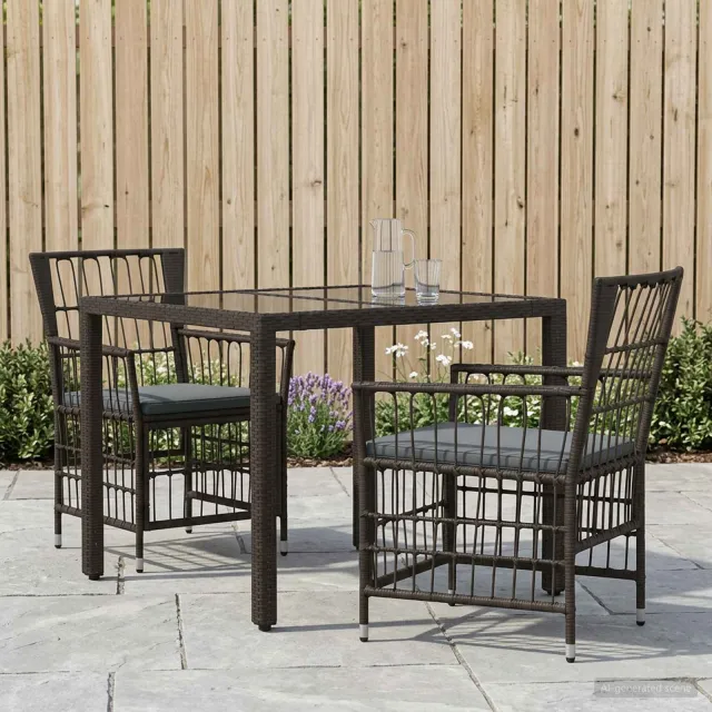 vidaXL Buiten eettafelset 3 st Zwart poly rattan, foto 2