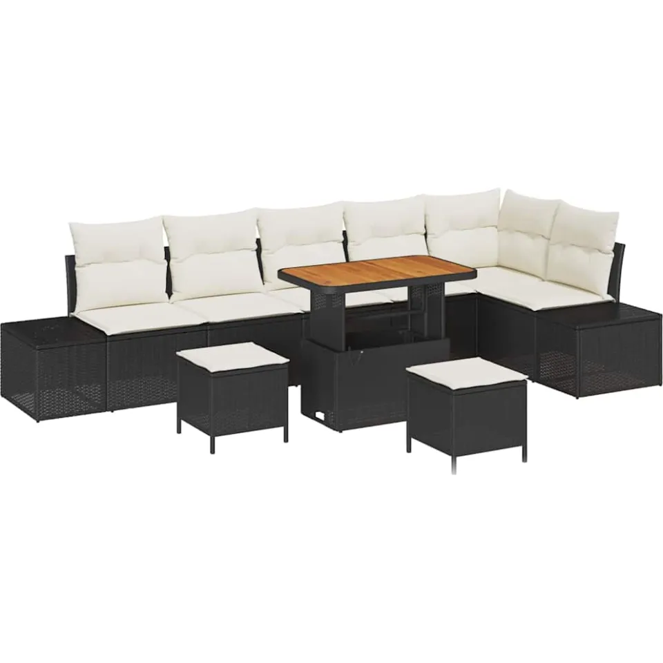vidaXL Tuinbankenset 9 st Zwart poly rattan