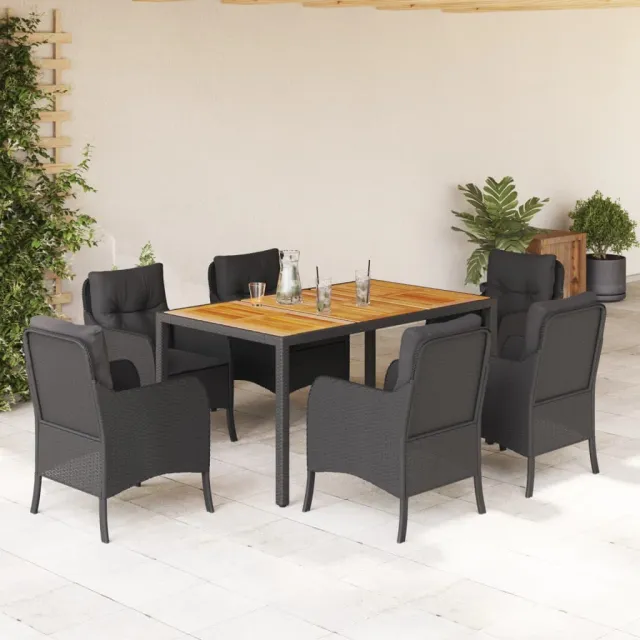vidaXL 7-delige Tuinset met kussens poly rattan zwart, foto 2