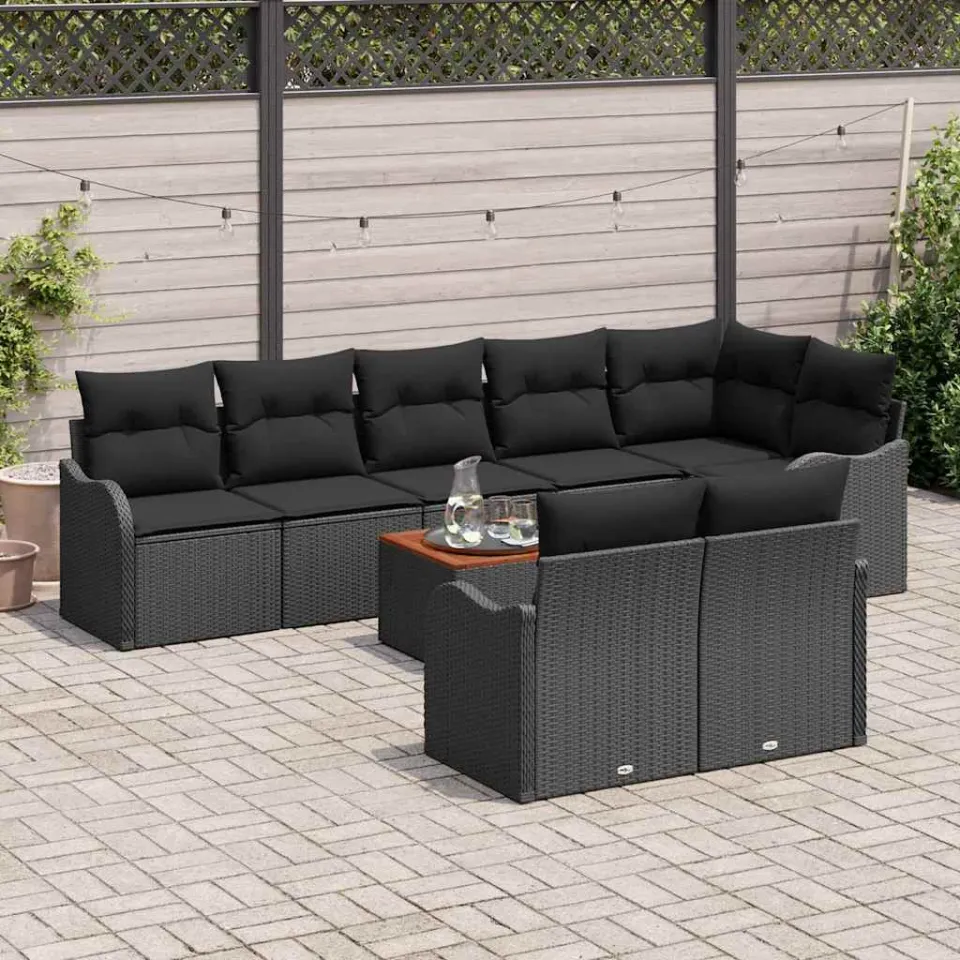 vidaXL Tuinbankenset 9 st Zwart poly rattan, foto 3