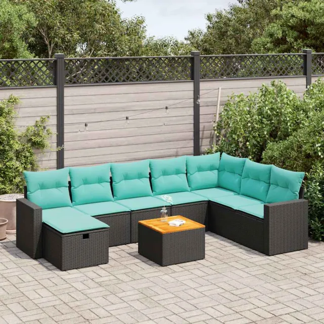 vidaXL 9-delige Loungeset met kussens poly rattan zwart, foto 2